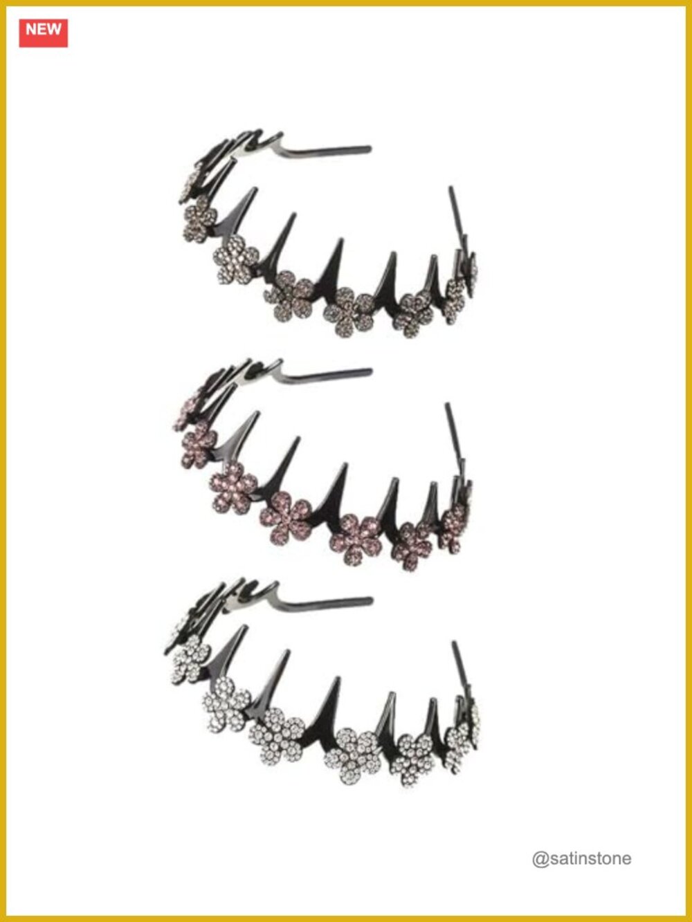 Rhinestone Flower Headband Set, Non-Slip Resin Hair Accessories for Women